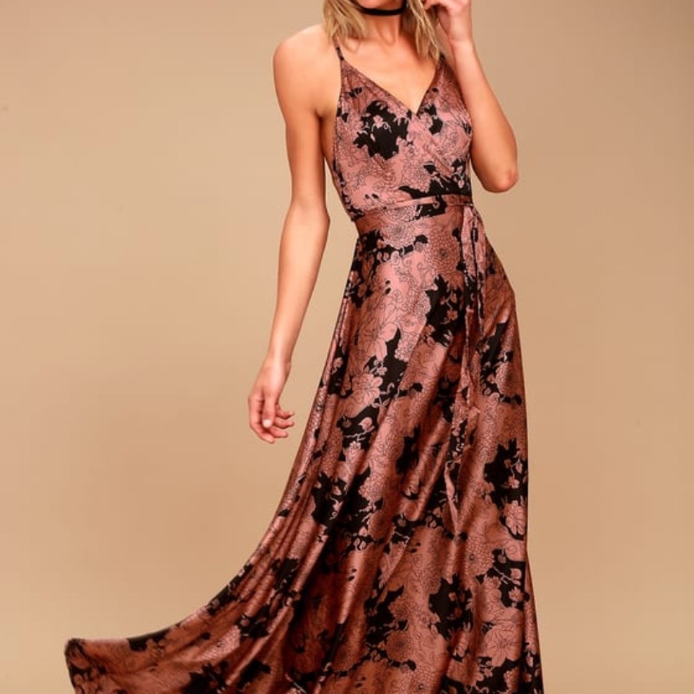 Lulu Satin Floral Maxi Dress, M